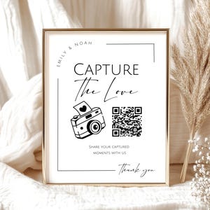 Wedding Photo Sharing Sign, QR Code Guest Upload, Capture the Love, Editable Canva Printable Template
