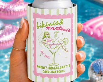 Preppy Bachelorette Can Cooler, Personalized Beach Club Favor, Pool Party Drink Sleeve