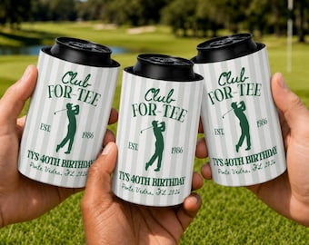40th Golf Birthday Can Cooler, Personalized 40th Birthday Party Favors for Men, Club For-Tee Custom Can Holder