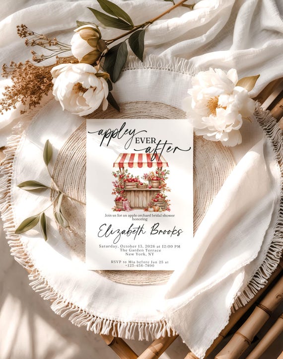 Appley Ever After Bridal Shower Invitation, Apple Orchard Fall Canva Template, Printable 5x7 Invite