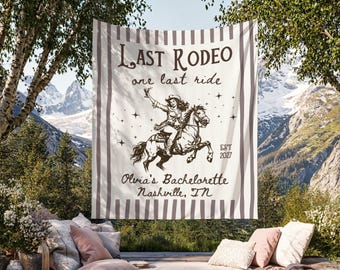 Last Rodeo Banner, Personalized Cowgirl Photo Backdrop, Nashville Western Bach Tapestry