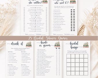 Book Themed Bridal Shower Games Bundle, Her Next Chapter Storybook, 25 Editable Canva Printables