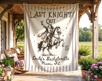 Last Knight Out  Banner, Personalized Medieval Bachelorette Photo Backdrop
