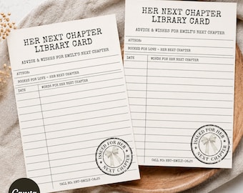 Her Next Chapter Library Card Advice & Wishes – Book Bridal Shower Template (Digital Download)