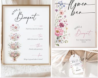 Flower Bar Sign Bundle, Build Your Own Bouquet Bridal Shower, Bloom Bar Station, Favor Tag