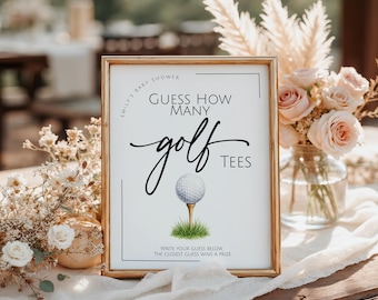 Guess How Many Golf Tees Are in The Jar Sign, Golf Baby Shower Game, Editable Canva  5x7 8x10