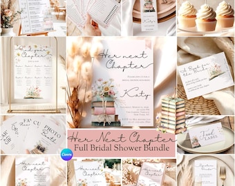 Her Next Chapter Bridal Shower Host Kit Bundle, Editable Canva Template Set, Invitation Menu Welcome Sign Games, Book Theme Brunch Decor