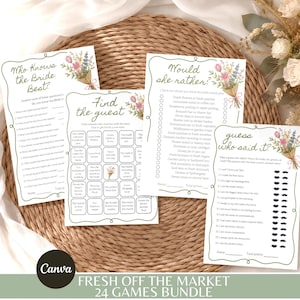 Fresh Off The Market Bridal Shower Games Bundle, Farmers Market Shower Games, She’s Off The Market Canva Game Pack