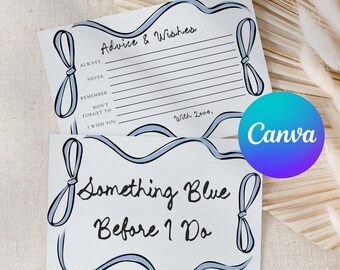 Something Blue Advice Cards, Bridal Shower Wishes Game, Editable Template (5x3.5)