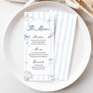Cardápio para Chá de Panela Azul Costeiro: Listras Oceânicas com Conchas (Download Digital)