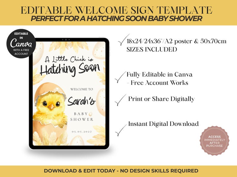 Hatching Soon Baby Shower Welcome Sign, Chick Baby Shower Sign, Spring ...