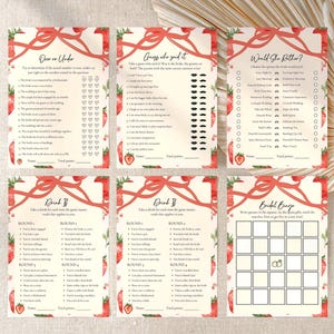Berry In Love Bridal Shower Games Bundle, Strawberry Themed Activities (Editable Canva)