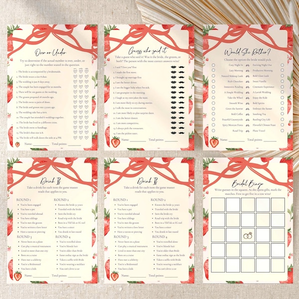 Berry In Love Bridal Shower Games Bundle, Strawberry Bridal Shower Games, Berry Sweet Bridal Summer Shower Activities, Editable Canva
