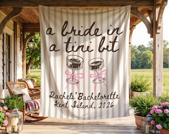 Personalized Bride in a Tini Bit Banner, Espresso Martini Bachelorette Backdrop, Custom Bach Party Wall Tapestry