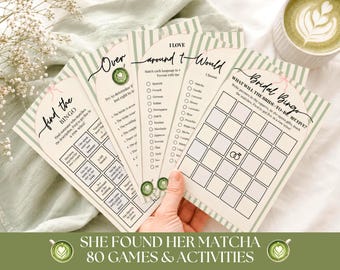 Matcha Brautdusche Spiele Bundle, sie fand ihr Matcha, 80 bearbeitbare Canvas Aktivitäten