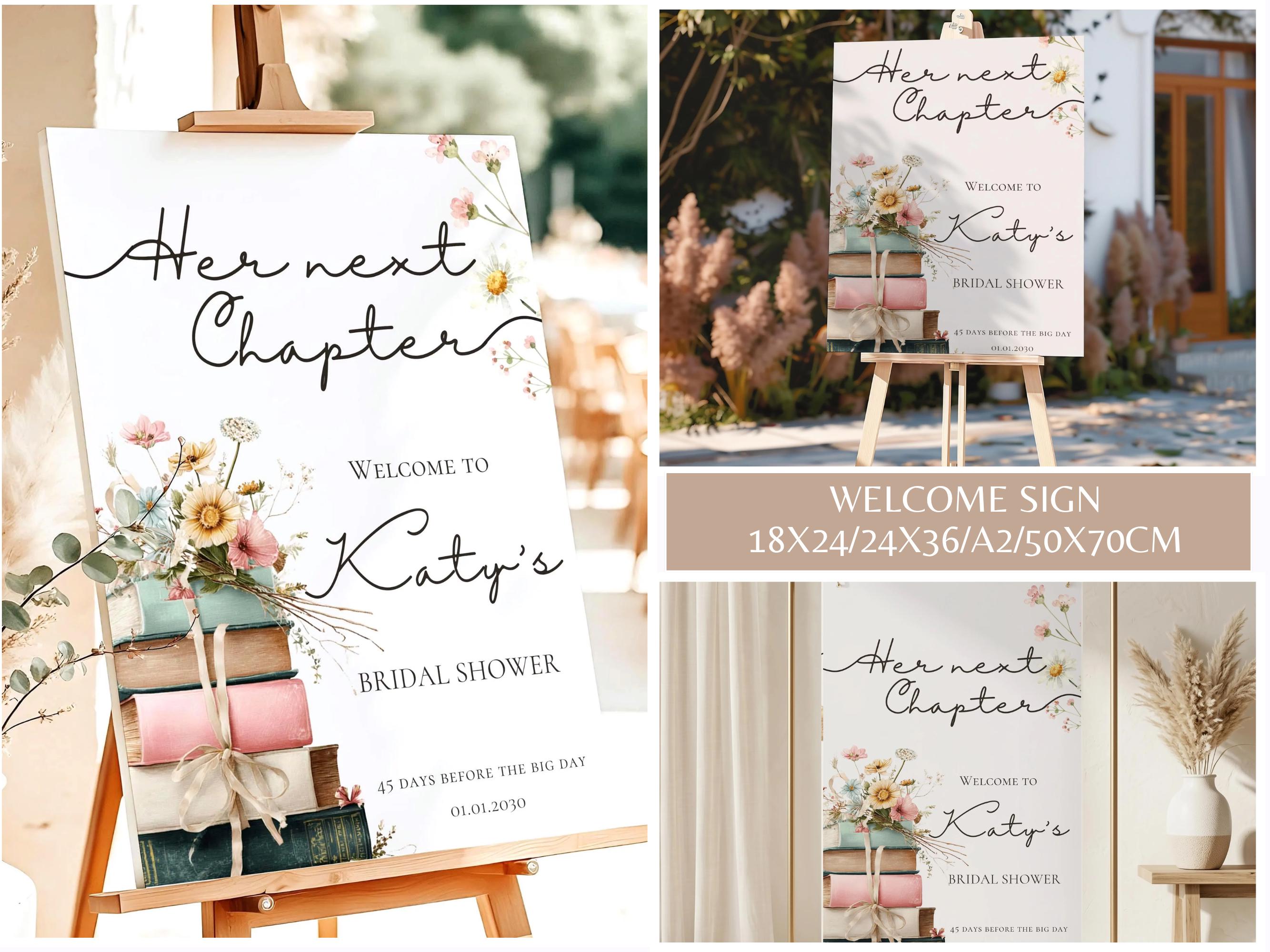 Her Next Chapter Bridal Shower Bundle, Editable Canva Template Set ...
