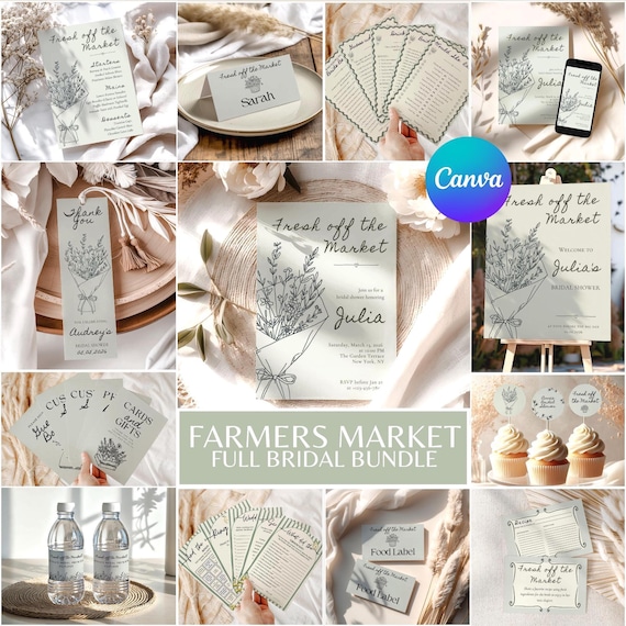 Fresh off the Market Bridal Shower Bundle, She's off the market - Farmers Market Kit (Canva)