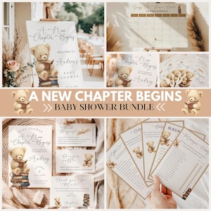 A New Chapter Begins Baby Shower Bundle, Book Theme Baby Shower Template Set, Invitation, Games, Signs, Inserts, Canva Editable