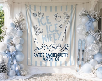 Ice Ice Wifey Bachelorette Banner, Personalized Apres Ski Bach Party Backdrop, Winter Ski Trip Decorations, Custom Bride Sign