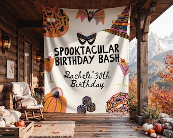 Spooktacular Birthday Bash Banner, Personalized Halloween Party Backdrop