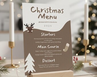 Printable Christmas Menu Template • Holiday Dinner Party (Canva Editable, 5x7, Digital Download)