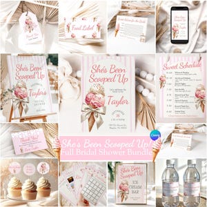 She's Been Scooped Up Bridal Shower Full Bundle, Ice Cream Theme Party Kit, Full Canva Template Set, Invite, Games, Signs, Complete Decor