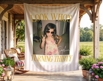 Look Who’s 30 Photo Banner, Personalized Childhood Photo Backdrop