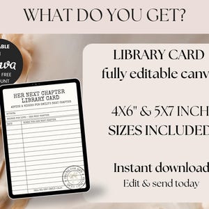 An informational graphic states what is included with a picture of a digital library card template.