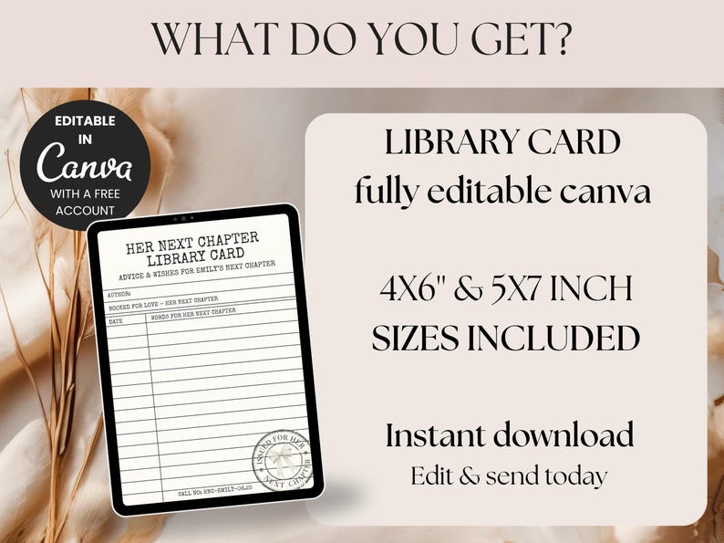An informational graphic states what is included with a picture of a digital library card template.