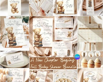 Teddy Bear Baby Shower Bundle – Storybook Theme Canva Templates, Invite, Games, Signs