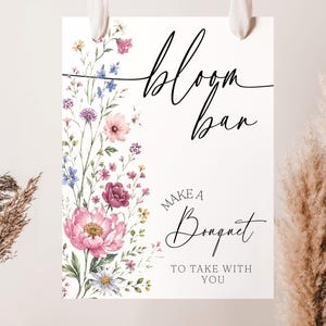 Brautdusche Flower Bar Schild Vorlage, Aquarell Blumen, Bouquet Bar Hochzeitsdeko (Digitaler Download)