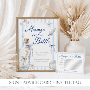 Message in a Bottle Bridal Shower Game, Beach Coastal Activity Kit, Advice & Wishes Cards, 8x10 Sign + Bottle Tag, All I Sea Is Love