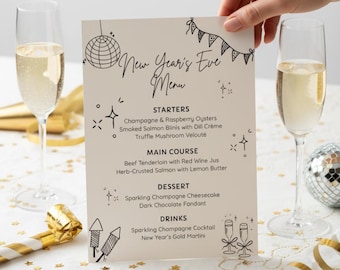 New Years Eve Menu Card, NYE Menu Card 2026, Editable New Years Menu, Holiday Party Template