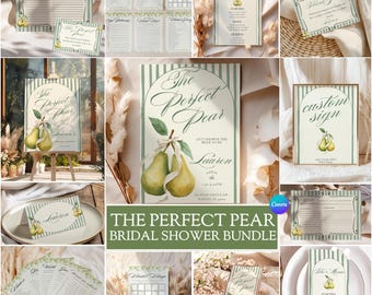 Perfect Pear Bridal Shower Bundle, Pear Themed Bridal Shower Decor, Perfect Pair Bridal Shower, Editable Canva Invitation, Games, Signs Kit