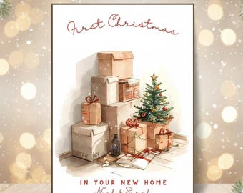 First Christmas New Home Card – 5x7 Digital Download – Personalized Names – Custom Text Christmas Card – Printable New House Holiday Card