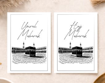 Hajj Umrah Mubarak Card with Message Inside & Envelope, Islamic Congratulations Greeting Card, Muslim Gift