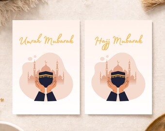 Umrah Hajj Mubarak Card with Message Inside & Envelope, Islamic Congratulations Greeting Card, Muslim Gift