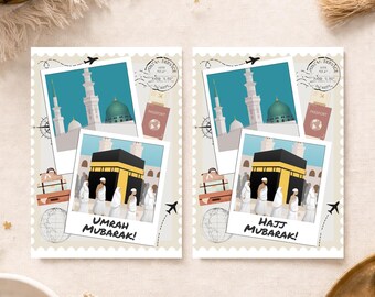 Hajj Umrah Mubarak Greeting Card with Message Inside, Islamic Congratulations, Muslim Gift, Envelope Included