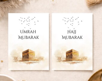Umrah Hajj Mubarak Greeting Card with Message Inside, Islamic Congratulations, Muslim Gift, Envelope Included