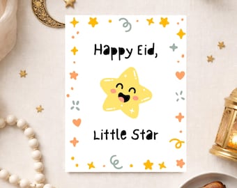 Kids Eid Mubarak Card with Message & Envelope, Islamic Greeting Card, Muslim Children Gift