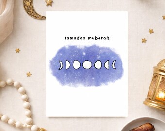 Minimalist Ramadan Mubarak Card with Message Inside, Islamic Greeting Card, Envelope Included, Muslim Gift