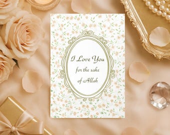 Valentine's Day Islamic Love Card, 5x7 Muslim Romantic Card with Quran Verse, Includes Envelope