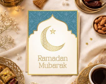 Elegant Ramadan Mubarak Card with Message Inside, Islamic Greeting Card, Envelope Included, Muslim Gift