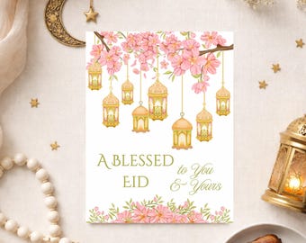 Floral Eid Mubarak Card, Islamic Greeting Card with Message Inside, Envelope Included, Muslim Gift