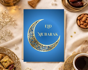 Eid Mubarak Card with Message Inside, Islamic Greeting Card, Envelope Included, Muslim Gift