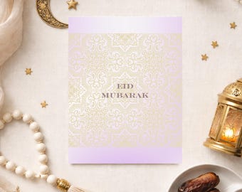 Elegant Eid Mubarak Card with Message Inside, Islamic Greeting Card, Envelope Included, Muslim Gift