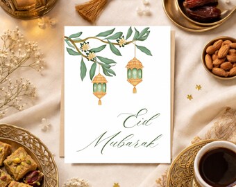 Eid Mubarak Card with Message Inside, Islamic Greeting Card, Envelope Included, Muslim Gift