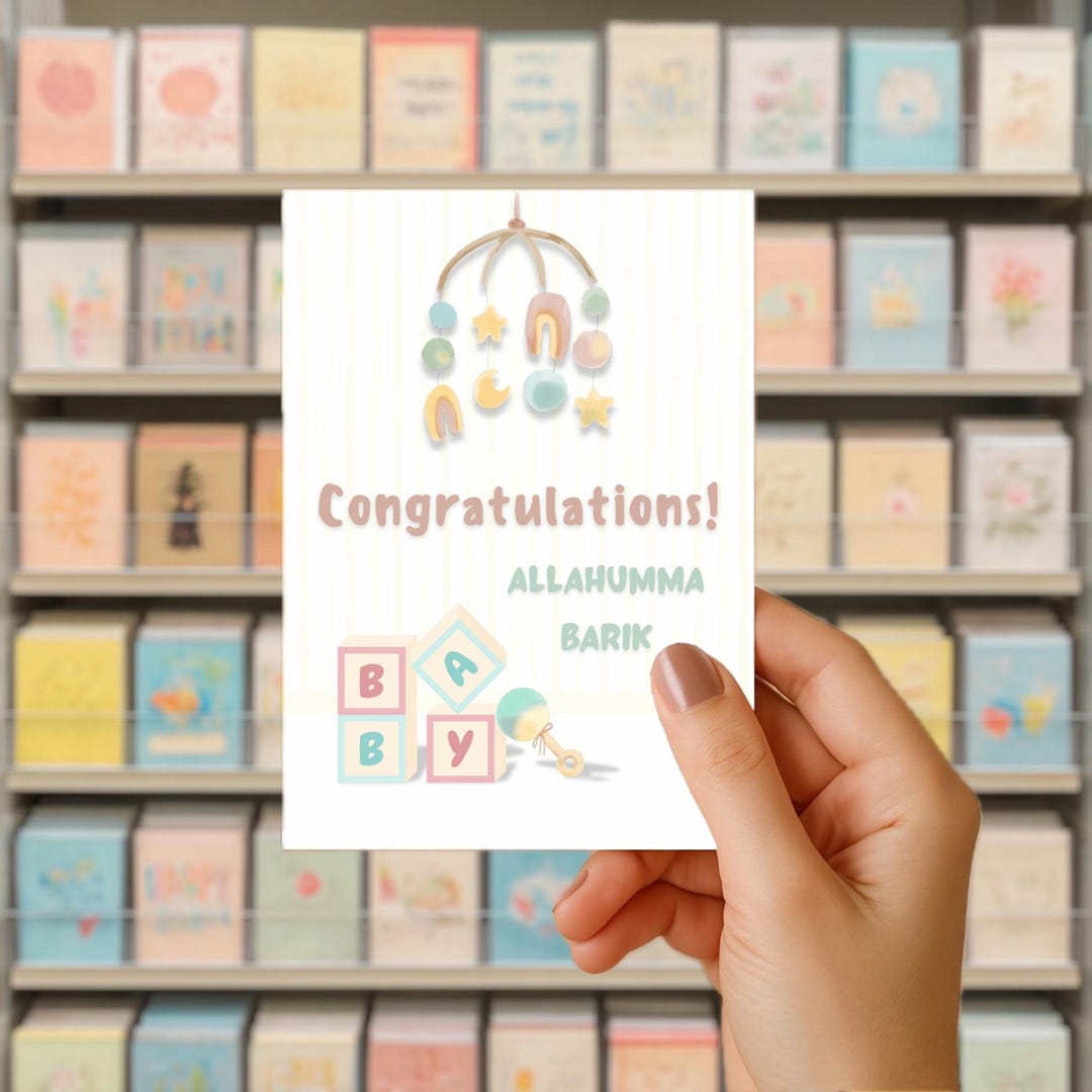 Cute Islamic Baby Congratulations Card – Aqiqah Gift New Baby Foldable ...