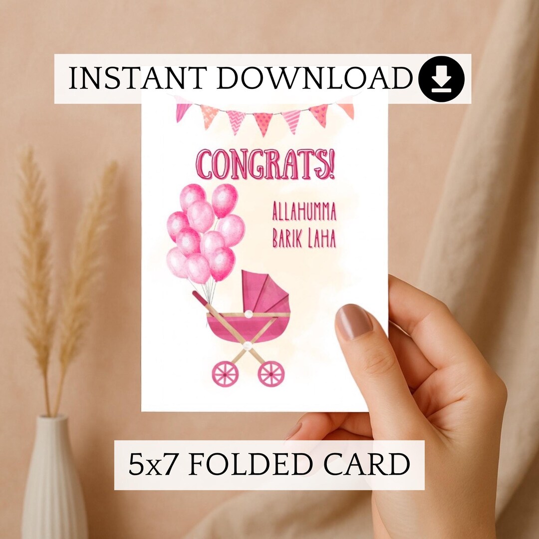Islamic New Baby Girl Congratulations Card – Aqiqah Gift (digital ...