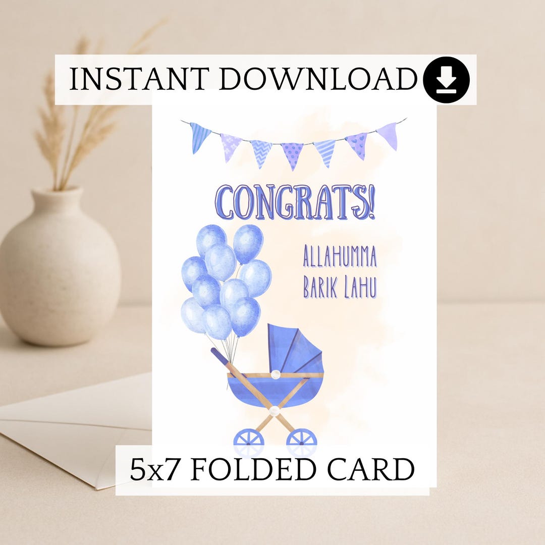 Islamic New Baby Boy Congratulations Card – Aqiqah Gift (digital ...